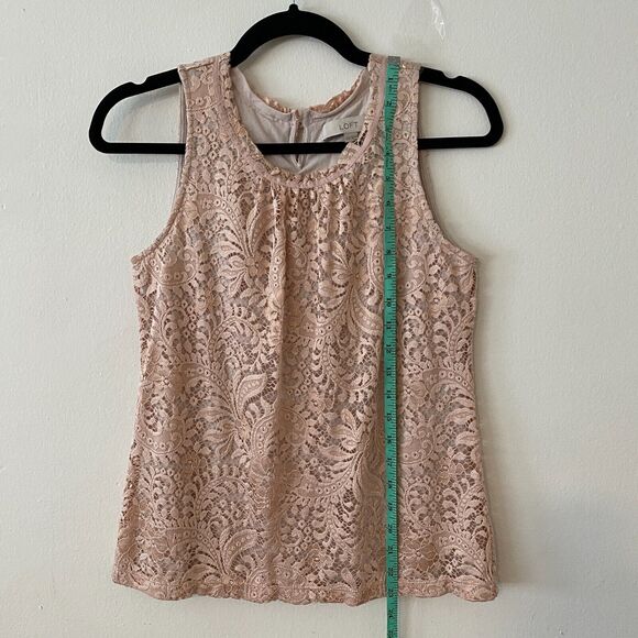 LOFT Flowy Dusty-Rose Floral Lace Lined Sleeveless Blouse Key Hole Back XSP - Picture 9 of 10